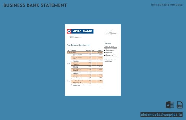Beispiel eines Kontoauszugs der HDFC Bank (Word und PDF)